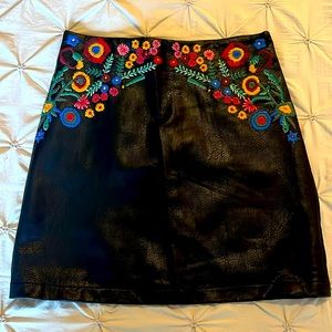 Zara vegan leather mini with colorful embroidery